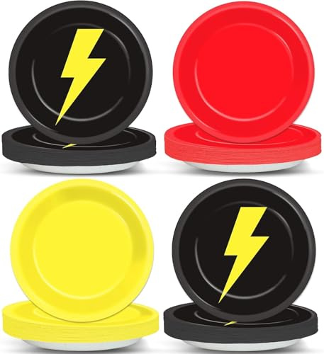 Vaisselle Anniversaire Rouge Noir Jaune, 40 Pièces Vaisselle de Fête pour Enfants, Decoration Anniversaire Foudre, Thème du jeu de Dessin Animé, pour Anniversaires Enfant, Baby Shower