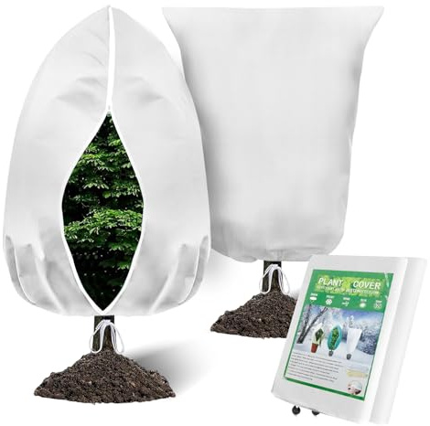 Voile Hivernage Plante Exterieur 2 Pièces, Protection Hivernale Réutilisable 80x120 cm 70g/m² avec Cordon de Serrage et Zipper, Voile d'Hivernage pour Plantes, Palmiers, Arbustes et Arbres en Pot