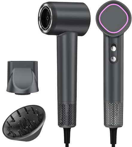 Phon Capelli Ionico 500M Ioni con Diffusore, Asciugacapelli da Viaggio 160.000 RPM (36m/s), Phon capelli professionale Veloce 3 Min, 59dB Silenzioso, Leggero 400g(Grigio)