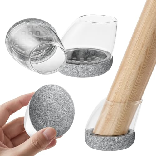 RCHYFEED 24 pezzi Coprigambe per Sedia in Silicone con Feltro, Fit 15°-25° Gambe per Mobili, Elastiche Protezione per Gambe Delle Sedie per Antigraffio, Feltrini Chair Leg Protectors (Fit:20-26mm)