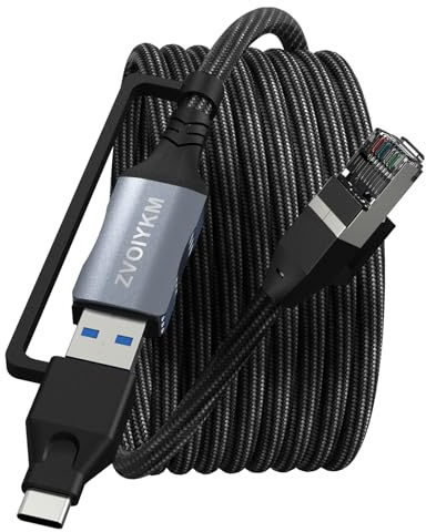 ZVOIYKM USB to Ethernet Cable 10FT/3M with USB C Port, Braided USB 3.0 A/C to RJ45 Gigabit LAN Network Cord, Gold Plated Connector for Laptop, PC, MacBook, iPad Pro, Game Console, Tablet