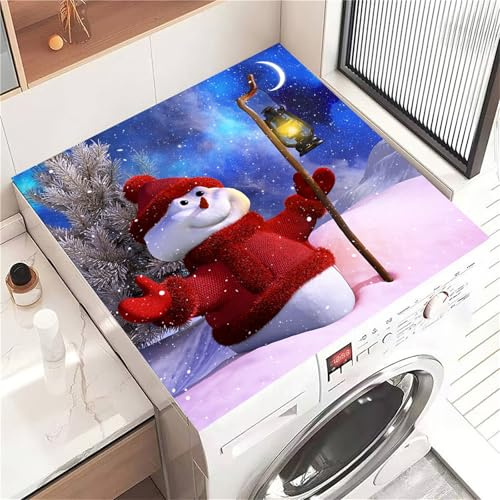 Highdi Housse de Protection pour Machine à Laver Top Motif Bonhomme de Neige, Coussin de Machine à Laver Antidérapant, Tapis de Protection pour Dessus Sèche-Linge Séchage Rapide (Blau 2,30x40cm)