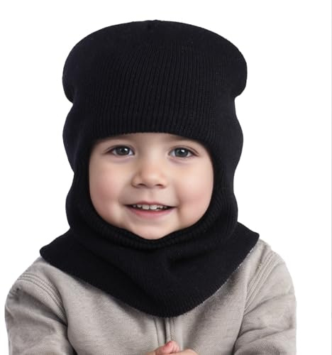 Generisch Kinder Wintermütze Warme Schal Schlupfmütze Strickmütze mit Kapuze aus Fleece Weiche Schalmütze Mütze für Kleinkinder Jungen Mädchen 1-6 Jahre