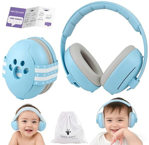 GUKOY 2 in 1 Cuffie Neonato Antirumore, Protezione Acustica Professionale per Bambini da 0 a 48 Mesi, Fasce Regolabili, Riduce i Danni All'udito, Migliora il Sonno, Blu