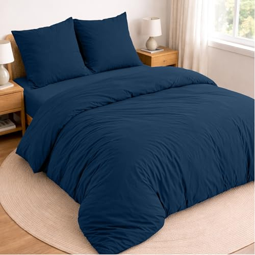 Twinzen - Parure de Lit 140x190-4 Pièces - Bleu Foncé - Microfibre Douce | Housse de Couette 220x240 · 2 Taies Oreiller 65x65 · Drap Housse 140x190 · OEKO-TEX