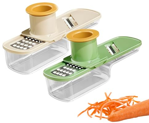 Affettaverdure in 2 pezzi con contenitore – Affettatrice alimentare con protezione per le mani – Per aglio carota cipolla patata per preparare i pasti in cucina