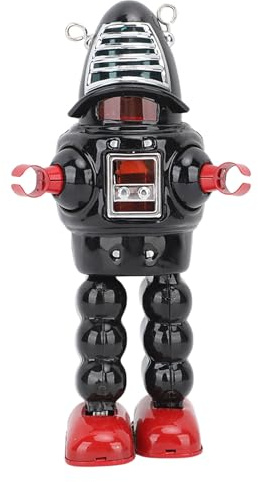 ERYUE Precise Clockwork Robot Fencing Toy for Adults with Flashing Stones for Collection and Decoration, Tinplate Material (Black)