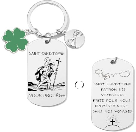 Porte-clés Saint Christophe Protect Us Médaille Saint des voyageurs Protection de prière Bijoux pour homme et femme Cadeau de voiture et accessoires pour voyager en toute sécurité