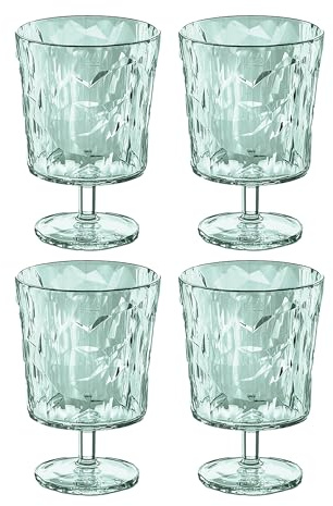 Koziol CLUB LIGHT Gläser | 4er Set | Wasser Saft Wein | kristallklarer Kunststoff, bruchfest, stapelbar, leicht, spülmaschinengeeignet | Küche Picknick Party Camping (WINE 250 ml, eucalyptus green)
