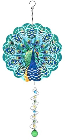 Peacock Wind Hanging Wind Spinners with Gazing Ball Spiral Tail for Outdoor Gifts for Women Mom Grandma Wife