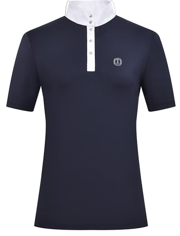 Imperial Riding Damen Turniershirt IRH Basic, Kurzarm Reitshirt mit Stehkragen, Polo-Knopfleiste und Strass-Logo