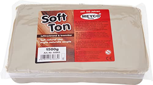 Meyco Soft-Ton 1,5 kg Modelliermasse lufttrocknend ideal zum Basteln und Formen für kreative Projekte Natur