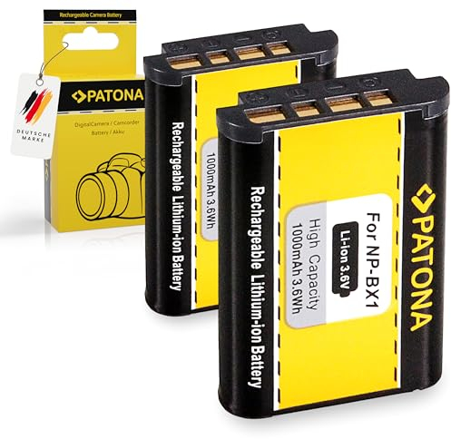 PATONA 2X NP-BX1 Akku 1000mAh Ersatzakku kompatibel mit Sony CyberShot DSC-RX1 R RX1 RX100 II III IV V VI VII M HX50 HX60 HX80 HX90 HX99 HX400V WX300 WX500 HDR AS50 CX240 DSC RX100 HX50 NPBX1 NP BX1