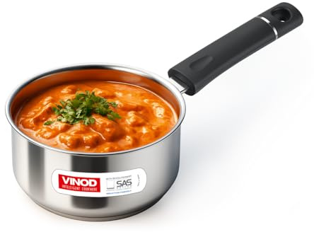 Vinod Tivoli Stainless Steel Saucepan Without Lid 3L - 20cm Diameter | Gas & Induction Friendly | SAS Bottom with Aluminium Core | Rust-Resistant, Durable| Ideal for Tea, Milk, Water, Soup & Sauces