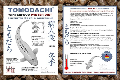 Winterfutter für Koi, Sinkfutter für Koi im Winter, liefert den Koi schonend Energie auch bei niedrigen Wassertemperaturen, Tomodachi Winterfood Winter Diet oder Winter Diet Junior, wahlweise 3mm oder 5mm, 5 kg Sack (5mm)