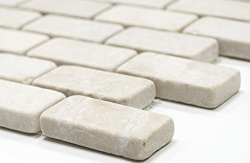 Mosaik Brick Marmor weiß Tumbled Marmor Naturstein Küche, Mosaikstein Format: 23x48x10 mm, Mattengröße: 305x305 mm, 1 Matte