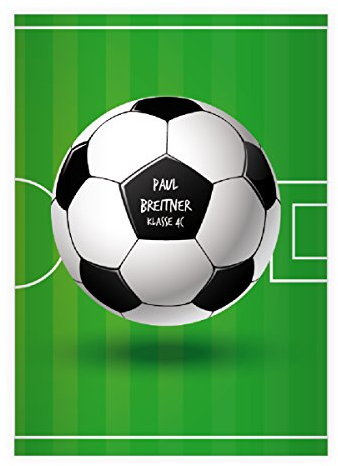 Kartenkaufrausch 8 personalisierte, Coole Fußballer DIN A4 Schulhefte, Schreibhefte mit Fußball Feld und Ball Lineatur 27 (liniertes Heft)