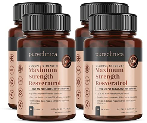 Pureclinica Resveratrolo da 1000 mg x 360 compresse - (4 flaconi da 90 compresse) - fornitura per 12 mesi