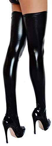 etrado fashion Halterlose Overknee Strümpfe in Wetlook Optik – Größe XL