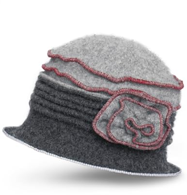 Dahlia Damen Wintermütze Wolle Vintage Cloche/Bucket Hat Gänseblümchen Blume, Rose: hell über dunkelgrau, Einheitsgröße