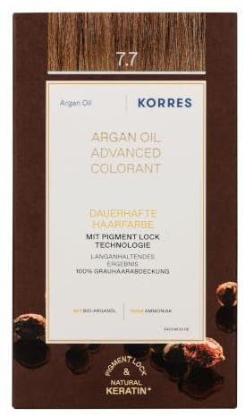 KORRES Argan Oil Colorant – ammoniakfreie Haarfarbe mit Bio-Arganöl Mocha 7.7– 100% Grauhaarabdeckung & vegan für ein langanhaltendes Farbergebnis