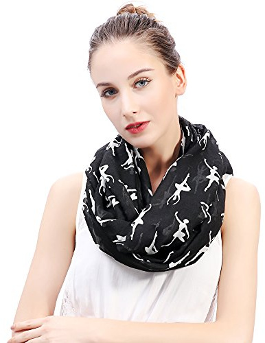 Lina & Lily Damen Loop Schal Rundschal Schlauchschal Ballerinas Tänzer Muster (Schwarz)