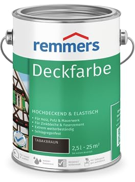 Remmers Deckfarbe tabakbraun, 2,5 Liter, Deckfarbe für innen und außen, Wetterschutzfarbe viele Untergründe, hochdeckend, wetterfest