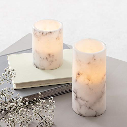 Lights4fun Juego de 2 Velas LED a Pilas de Cera Efecto Mármol