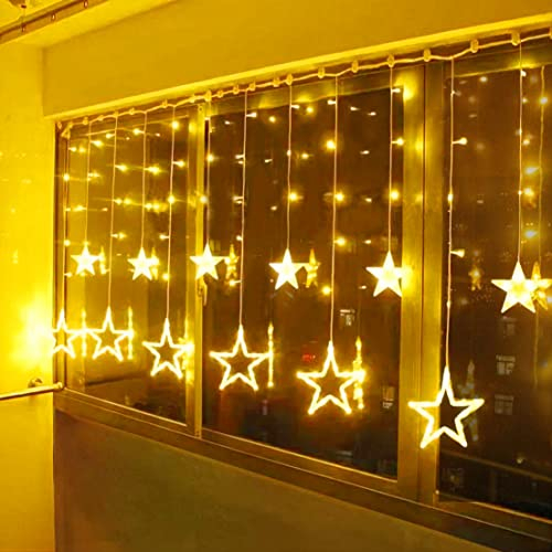 BELLALICHT LED Lichtervorhang Sterne Warmweiß Weihnachtsbeleuchtung Innen Fenster Für Weihnachten Party Hochzeit IP44 31V 8 Modi Mit Timer 138er LEDs Lichterkette Aussen 2,5M