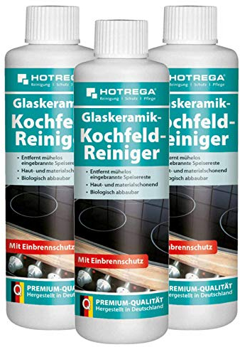 HOTREGA Glaskeramik Kochfeld Reiniger 3x 250ml | Entfernt eingebrannte Reste & schützt vor Mikro-Kratzern | Für Induktion, Edelstahl, Ceranfeld, Chrom