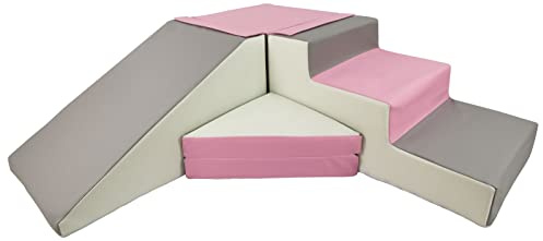 4 Großbausteine Schaumstoffbausteine Spielbausteine Bauklötze Rutsche-Set (Farbe: weiß,rosa,grau)