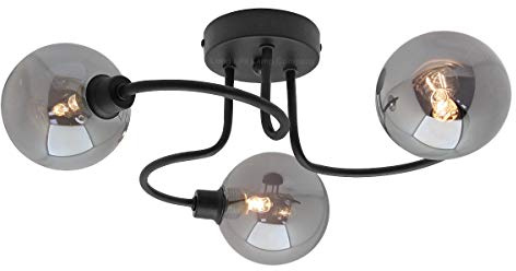 Long Life Lamp Company Modern Black 3 Way Spot Flush Ceiling Light Round Mini Globe Smoke Glass Shades M0154 3 x G9 5w Warm