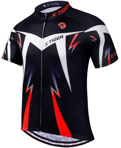 X-TIGER Magliette da Ciclismo da Uomo T-Shirt Corta Top Abbigliamento Maglie da Ciclismo Camicia da Mountain Bike MTB Traspirante e Assorbente dal Sudore Asciugatura Rapida