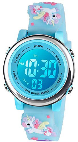 VILIYSUN Kids Watch 3D Cartoon Toddler Wrist Digital Watch Waterproof 7 Color Lights with Alarm Stopwatch for 3-10 Year Boys Girls Little Child (Unicorn Blue)