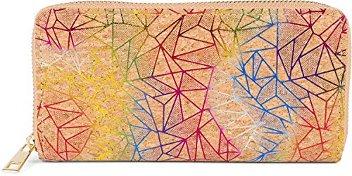 styleBREAKER Damen Geldbörse aus Kork mit Geometrischem Metallic Prisma Muster, Reißverschluss, Portemonnaie 02040148, Farbe:Mehrfarbig