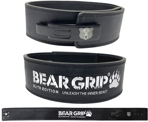 BEAR GRIP Power Belt – Elite Edition premium dubbelpong tyngdlyftningsbälte (svart – 10 cm spak kraftbälte, XS)