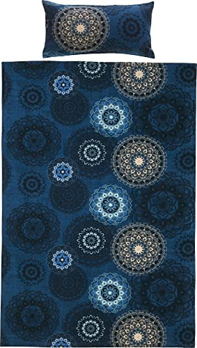 Erwin Müller Bettwäsche, Bettgarnitur Flanell - Mandala - mollig warm, temperaturregulierend, mit praktischem Reißverschluss - dunkelblau Größe 40x80 cm / 135x200 cm