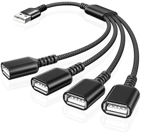 Basesailor 4 Port USB Splitter Y Kabel 1M,USB 1 Stecker zu 4 Buchse Adapter | Vier USBA Port Verlängerungsverteiler,USBA Datenhub Fach Dock Power Hub für Mac Pro/Mini,Macbook,Auto,Xbox One X S,PS4,PS5