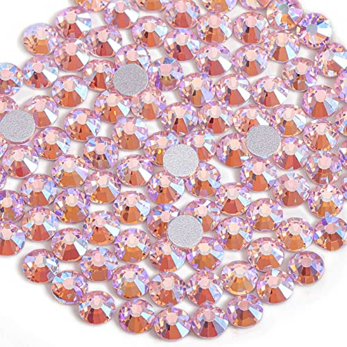 Beadsland 1440 Pieces Flat Back Crystal Rhinestones Round Gems for Nail Art and Craft Glue Fix,Light Pink AB,SS6,1.9-2.1mm