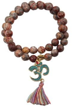 VELARDE Pulsera Mujer Japa Mala Budista de 45 Cuentas - Para la Practica de Códigos Sagrados - Accesorio para Meditación y Yoga - Mala Tibetano con Símbolo de Om - Regalos Originales