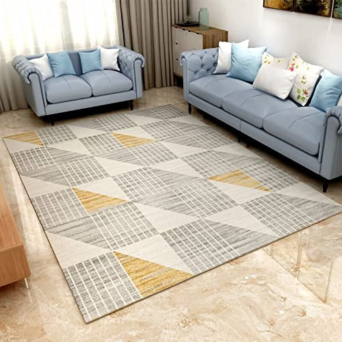 Teppich Teenager Zimmer,Grauer, Gelber, Geometrischer, Lichtbeständiger, Rutschfester Teppich Bedroom,badvorleger rutschfest waschbar 80x160cm