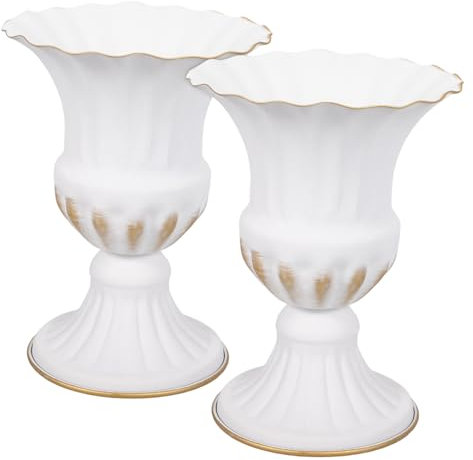 Gatuida 2st Friedhof Gedenk Vase Mittelstück-Riser-ständer Desktop-blumenvase Friedhofsdenkmalversorgung Vase Für Hochzeitsmittelstücke Grabsteinvase Eisen Pflanzer Weiß Blumenarrangement
