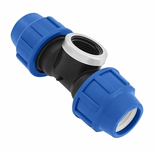 Raccordi a T a Compressione 25mm x 3/4 x 25 mm - Connettore MDPE con 3 uscite femmina – Raccordo per tubo dell’aqua a forma di T PP PN16 - Connettori per Tubi PE80, PE100 – 1 pezzo – SmartProduct