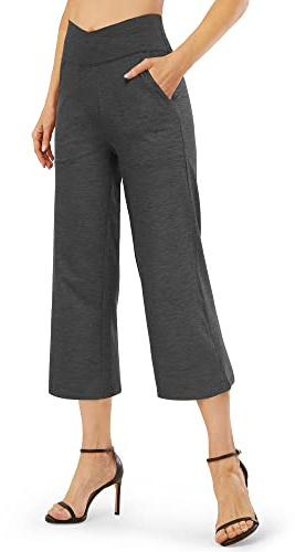 G4Free Yoga Hose Damen mit Taschen Bootcut Yogahose Hohe Taille Weites Bein Caprihose Überkreuzte Taille Weites Bein Anzughose Elegant für Arbeiten Sport Yoga