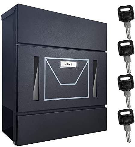 TÄGA 2220B Briefkasten anthrazit mit Zeitungsfach, Sichtfenster, Namensschild I DIN A4 Einwurf I verzinkter Stahl, pulverbeschichtet I abschließbar, inkl. 4 Schlüssel,37x37