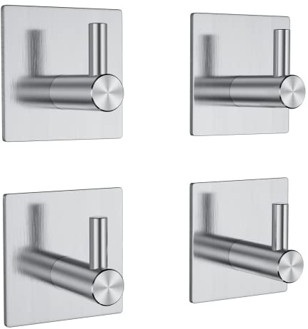 Empava Bademantelhaken Handtuchhalter Wandhaken Klebehaken Selbstklebend aus Edelstahl - Ohne Bohren, Rostfrei, Ideal für Bad Toilette Küche Büro, 4 Stück, Silber