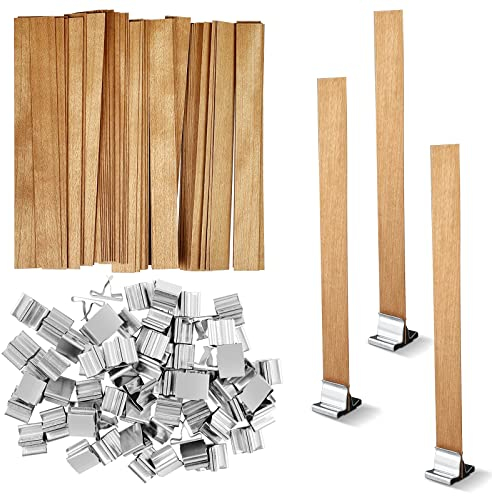 Firschoie 60 Stück Kerzendocht aus Holz, Machen Sie handgemachte Kerzen mit 25 Metallfüßen, Zuschneidbare Kerzendochte aus Holz, Für die handwerkliche Kerzenherstellung, umweltfreundlich, rauchfrei