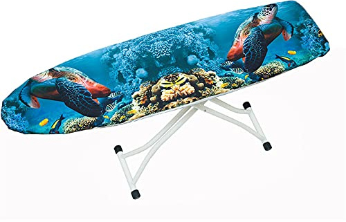 Treer Baumwollbezug Bügelbrettbezug für Dampfbügeleisen mit 4 Clips Bügeltischbezug Weich Komfort Polster Bezug für Bügeltischbezug mit Kordelzug (140x50cm,Blaue Meeresschildkröte)