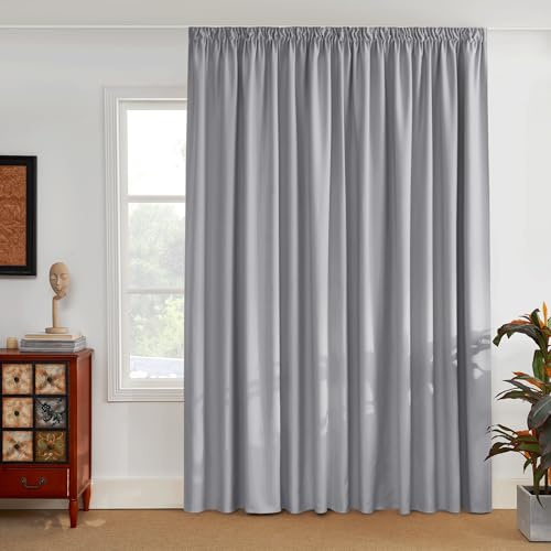 PONY DANCE Verdunklungsgardine mit Kräuselband für Schiene 1er Set | H 245 x B 300 cm, Silbergrau, Raumtrenner Vorhang, Blickdicht, für Große Fenster, Thermovorhang Hitzeschutz, Curtains