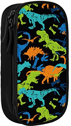 FJAUOQ T-Rex-Dinosaurier-Skelett-Dino,schwarzes Federmäppchen für Jungen,Mädchen,Teenager,großes Fassungsvermögen,Stiftbox mit Reißverschluss,Organizer-Tasche,Schule,Büro,Schwarz